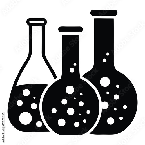 laboratory flask silhouette line art vector illustration, test tube lab silhouette vector art illustration