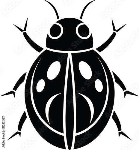 Ladybug silhouette, top view insect, dotted beetle icon, black bug design, simple vector illustration