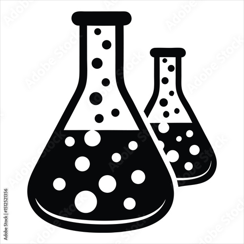 laboratory flask silhouette line art vector illustration, test tube lab silhouette vector art illustration