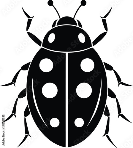 Ladybug silhouette, top view insect, dotted beetle icon, black bug design, simple vector illustration