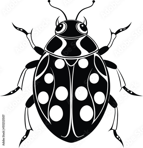 Ladybug silhouette, top view insect, dotted beetle icon, black bug design, simple vector illustration