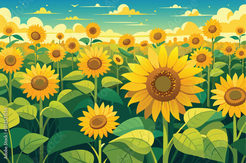 Vibrant sunflowers in a summer field landscape