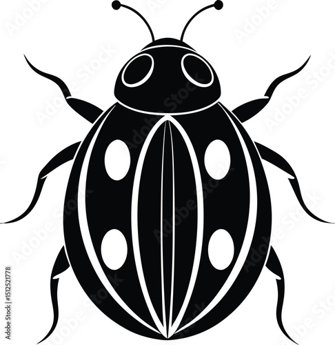 Ladybug silhouette, top view insect, dotted beetle icon, black bug design, simple vector illustration