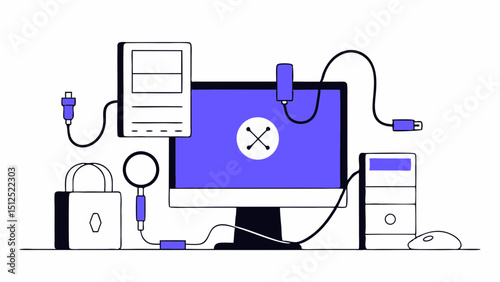 Computer Troubleshooting Concept  for Tech Support vector illustration