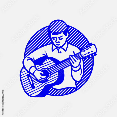 A flat-style vector illustration of a person tuning a guitar.