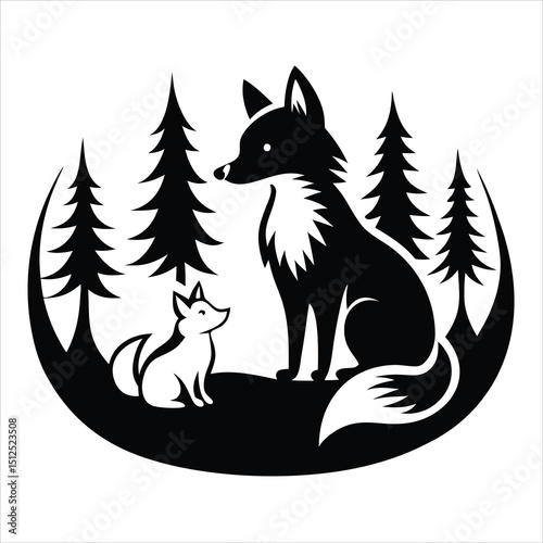 A Silhouette of a Fox Standing among Pine Trees on a Hill