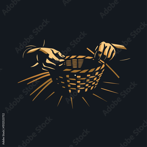 A person weaving a basket engraved vintage image. Vector illustration.