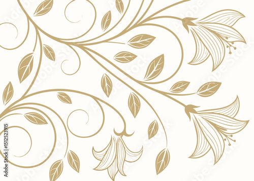 Botanical vector wallpaper with vintage jungle theme. Art Deco floral leaves in elegant baroque style. Hand drawn wavy pattern background. Luxury design for upscale illustration use.

