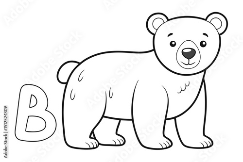 Cute cartoon bear illustration for kids coloring book