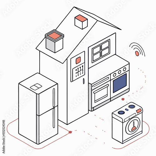Isometric view of a smart home with connected appliances