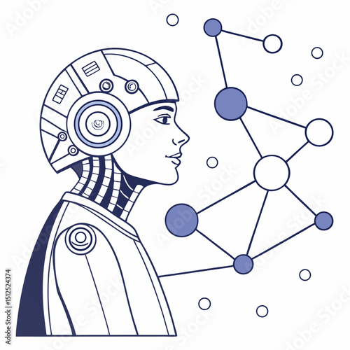 Illustration of a cyborg with a network of connected nodes