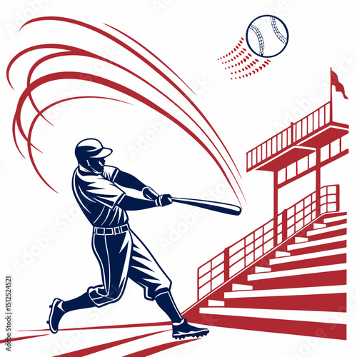 A baseball player swinging the bat in front of the stadium