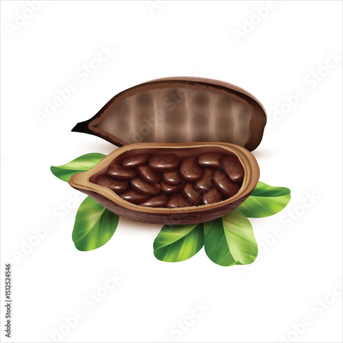 Freshly harvested whole cocoa fruit isolated on white background