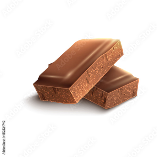 Two pieces of chocolate bar isolated on white background