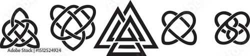 Collection of intricate celtic knot and triquetra silhouette black and white designs