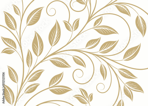Art Deco jungle background with baroque floral style. Hand drawn botanical wallpaper vector. Wavy vintage ornament. Elegant luxury leaf pattern for upscale illustration projects.

