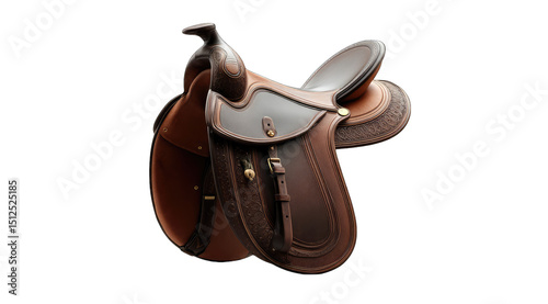 Classic western saddle, rich leather, intricate details