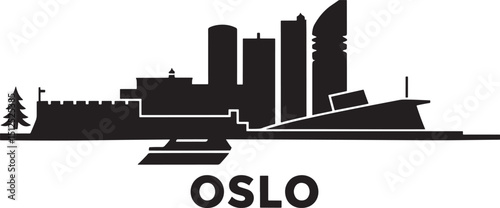 Silhouette Skyline of Oslo Norway Cityscape Vector Illustration; Urban Silhouette of Oslo, Norway, with Modern Buildings