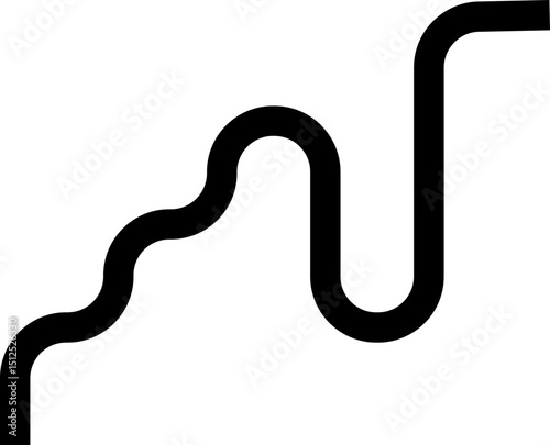 Thick curved and wavy line forming paths with rounded shapes, featuring squared patterns.
