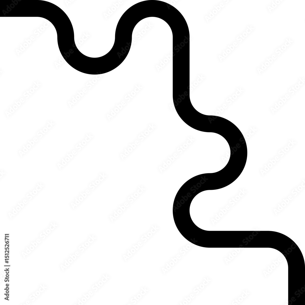 Fototapeta premium Thick curved and wavy line forming paths with squared wave patterns.