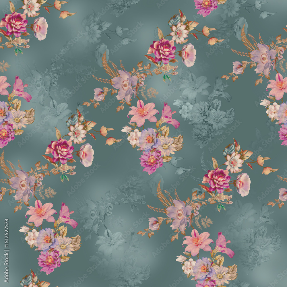 Obraz premium flower allover with abstract background design for saree 