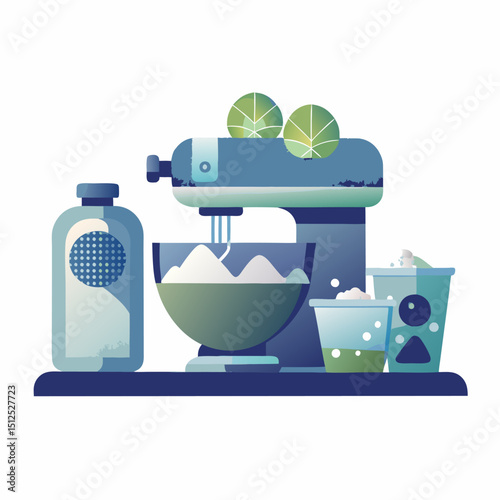Ice cream making tools and ingredients image. Flat image isolated on white background. Vector illustration.