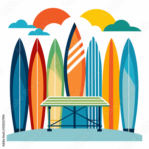 International Surfing Day Vector Illustration – Surfboard, Waves, Beach Life, Ocean Sport