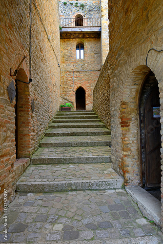 Montefiore Conca, Rocca Malatestiana - Malatesta Fortress, view to medieval castle, (near Rimini, Monte Titano and San Marino), Emilia-Romagna, Italy. The Castle was built in the 14th century