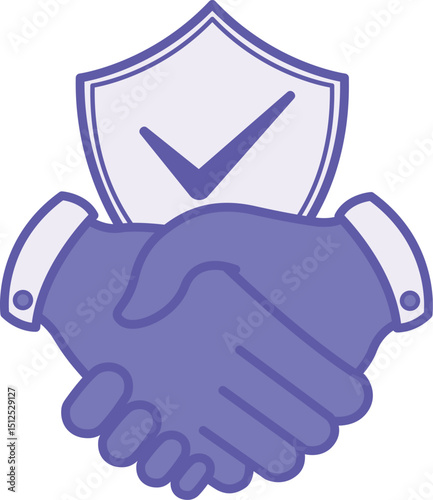 Colored Trust Icon. Vector Illustration. Handshake and Shield. Faith in Honesty, Decency, and Good Intentions of Another Person. Influencer Concept