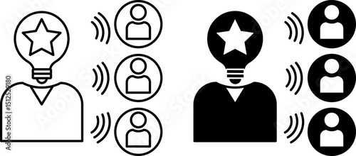 Influence Icons. Black and White Vector Illustration. Famous Person Influence on Audience. Blogger, Artist, Celebrity. Influencer Concept
