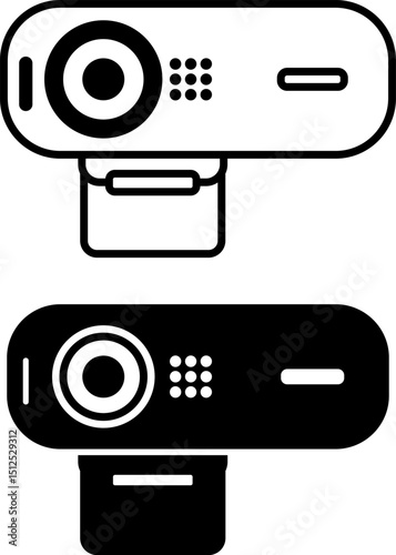 Webcam Icons. Black and White Vector Illustration. Digital TV or Photo Camera Capable of Real-Time Image Capture. Gadget, Technology. Concept Devices