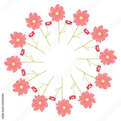 Circular red border with ornamental flowers. Stylish botanical vector design perfect for greeting cards, banners, and event invitations