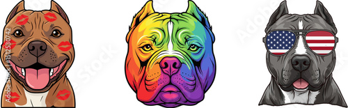 Colorful vector illustrations of bulldogs clipart mix with rainbow colors, cartoon funny dog pet face artwork