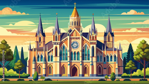 A grand Gothic cathedral with tall spires, pointed arches, flying buttresses, and stained-glass windows. The ancient structure conveys religious spirit, intricate craftsmanship, and historical Europea