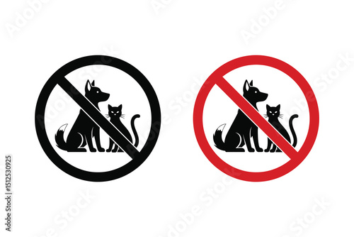 No pets allowed sign, animal restriction symbol, graphic vector illustration