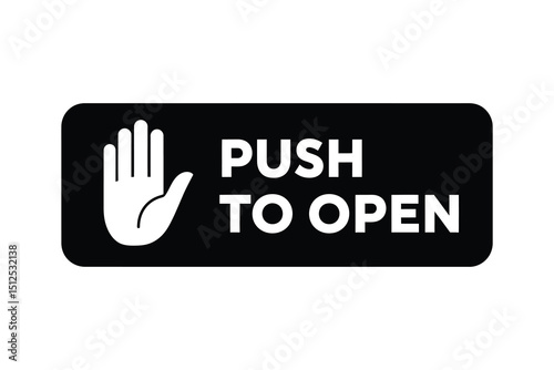 Push to open sign, rectangular, with hand symbol, for doors, easy to install