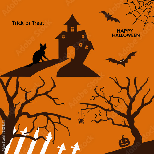 Big set of halloween silhouettes black icon and character. Design of witch, creepy and spooky elements for halloween decorations, sketch, icon, sticker. Hand drawn vector solated background