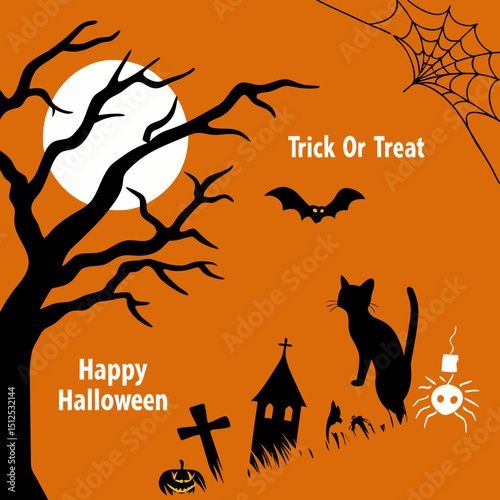 Big set of halloween silhouettes black icon and character. Design of witch, creepy and spooky elements for halloween decorations, sketch, icon, sticker. Hand drawn vector solated background