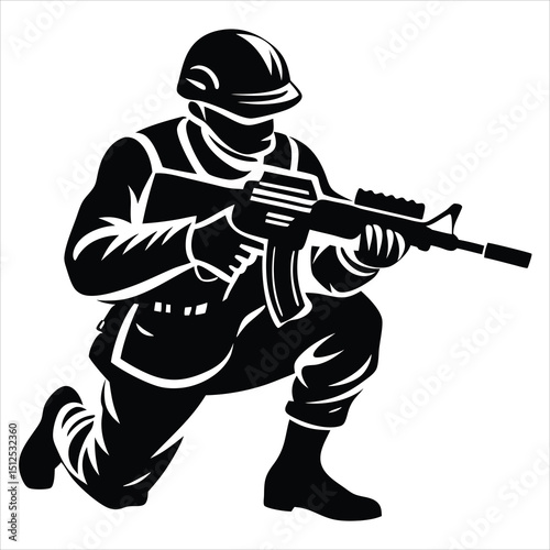 Military soldier saluting silhouette vector illustration for design use, A black silhouette of an soldier