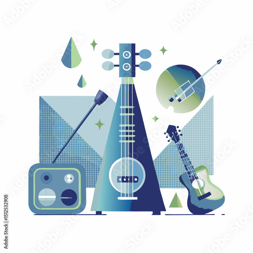 Musical instruments image. Flat image isolated on white background. Vector illustration.