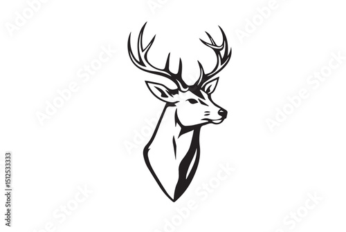 Black deer silhouette on white background. Deer silhouette vector. Animal silhouette. Deer vector Illustration.
