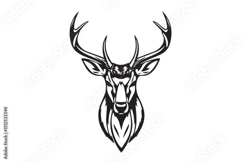 Black deer silhouette on white background. Deer silhouette vector. Animal silhouette. Deer vector Illustration.	
