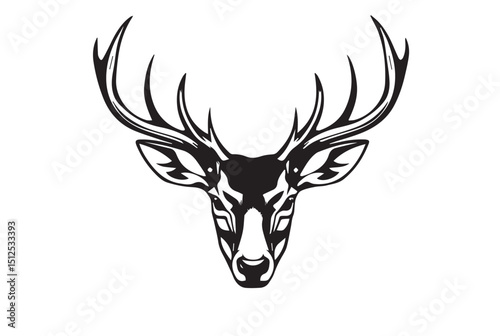 Black deer silhouette on white background. Deer silhouette vector. Animal silhouette. Deer vector Illustration.	
