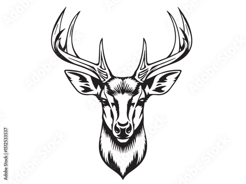 Black deer silhouette on white background. Deer silhouette vector. Animal silhouette. Deer vector Illustration.	
