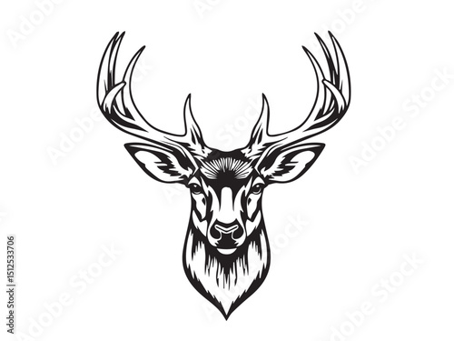 Black deer silhouette on white background. Deer silhouette vector. Animal silhouette. Deer vector Illustration.