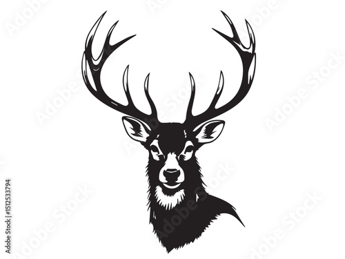Black deer silhouette on white background. Deer silhouette vector. Animal silhouette. Deer vector Illustration.