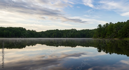 Serene Sunrise Over a Misty Lake A Peaceful Nature Reflection