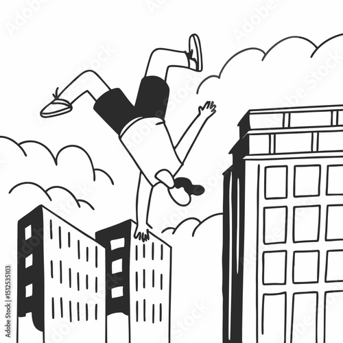 Parkour athlete cityscape silhouette design element