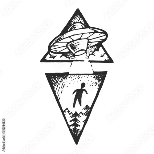 Alien abduction vintage tattoo