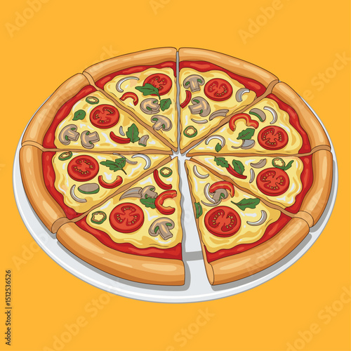 pizza with salami and cheese vector illustration